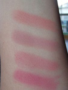 Burberry blush swatches: Blossom, Cameo, Rose, Hydrangea Pink