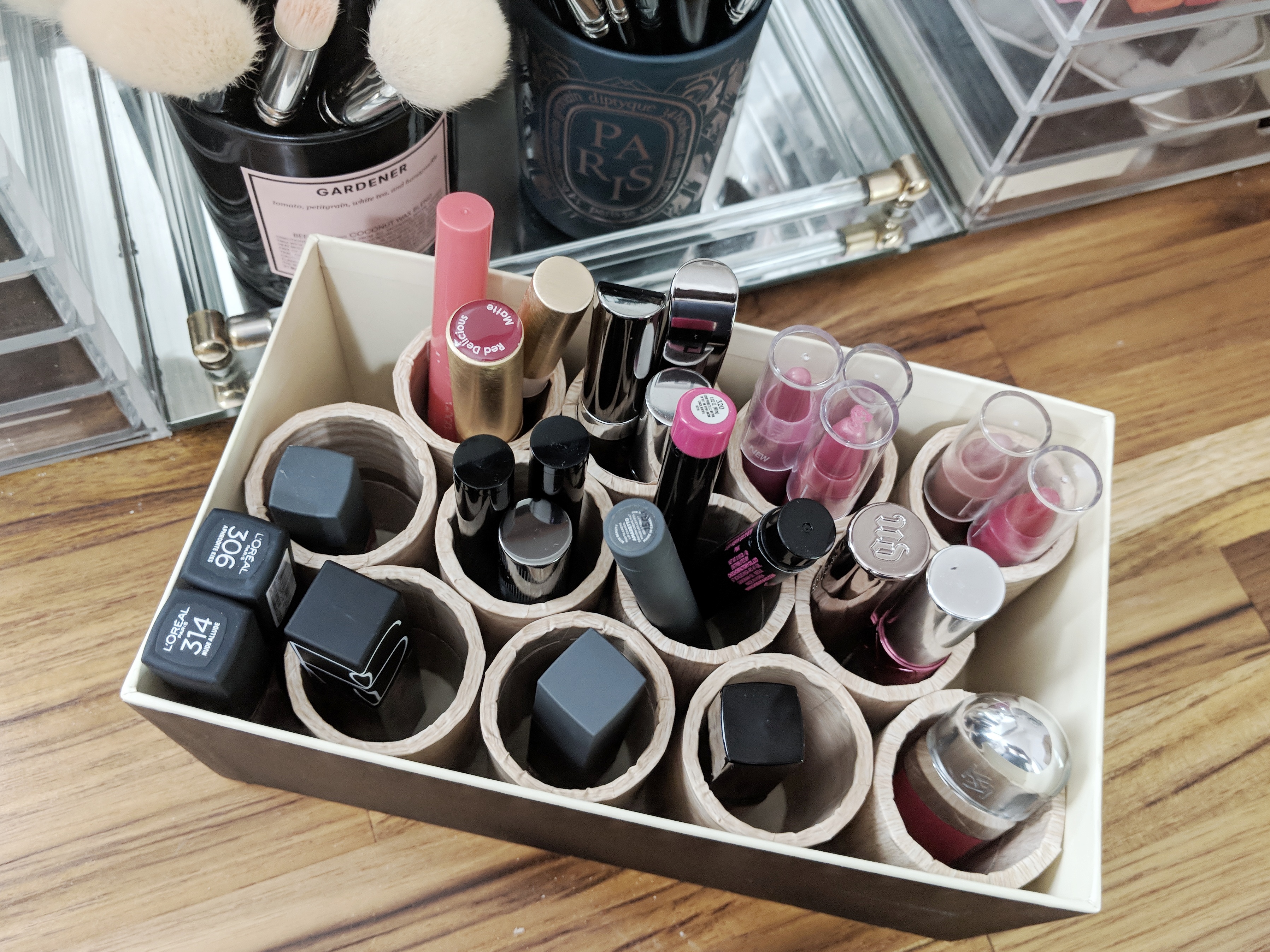 DIY Upcycled Makeup Storage